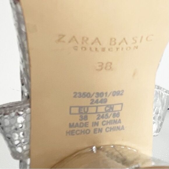 Zara Silver Metallic Block Heel Strappy Sandal Colorful Disco Shoes Size 38 7.5 - Picture 14 of 16